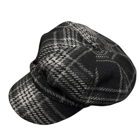 Wool Blend Plaid Cabbie Newsboy Hat Black Gray Hot Topic NWT Women’s One Size - Picture 1 of 9